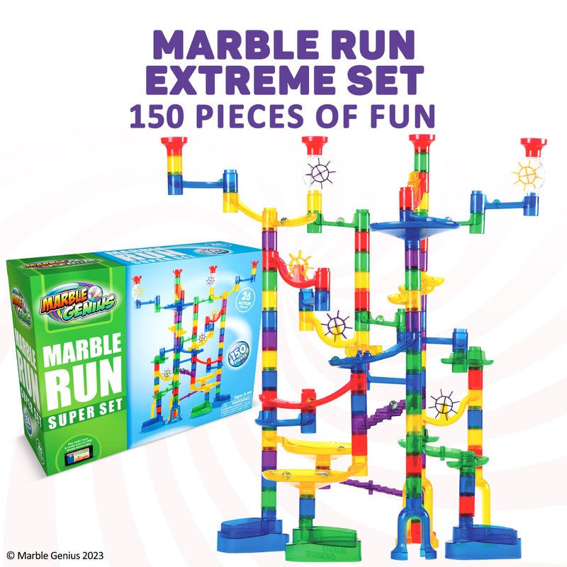Marble Genius Marble Run - 150 Complete Pieces Maze Track Christmas Toys for Adults  Teens  Toddlers & Kids Aged 4-8 Years Old  (85 Translucent Marbulous Pieces + 65 Glass-Marble Set)  Super Set - Image 2